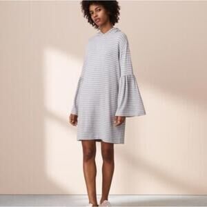 Lou & Gray Striped Hooded Bell Sleeve Jersey Knit Casual Stretch Dress Small